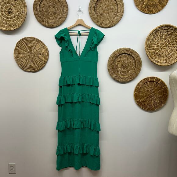 $135 Hello Molly Tie Slit Friendship Gardens Maxi Dress Emerald Green Medium / 6 - Picture 3 of 8
